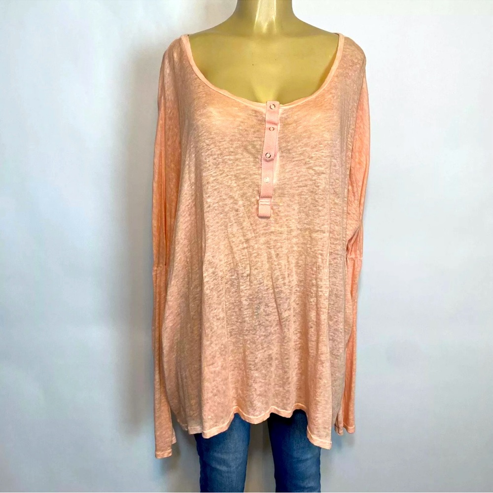 Pete & Greta Orange linen boxy oversized tunic tee shirt women’s size s casual
